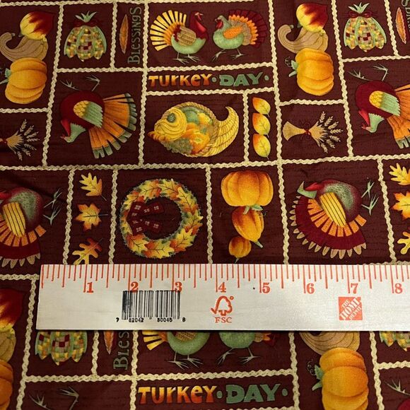 Fall Thanksgiving Fabric Turkey Day Brown Cornucopia Pumpkins Leaves 19" x 44" - Picture 3 of 3